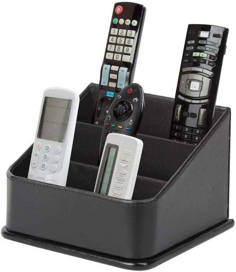 Black Leather Remote Control Organizer (4 Compartments)