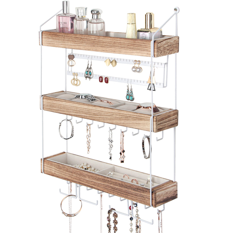 Wall Mounted 3 Tier Wooden Jewelry Organizer