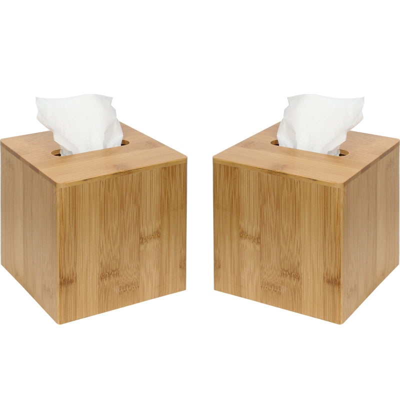 Set of 2 Bamboo Square Tissue Box Holder Cover