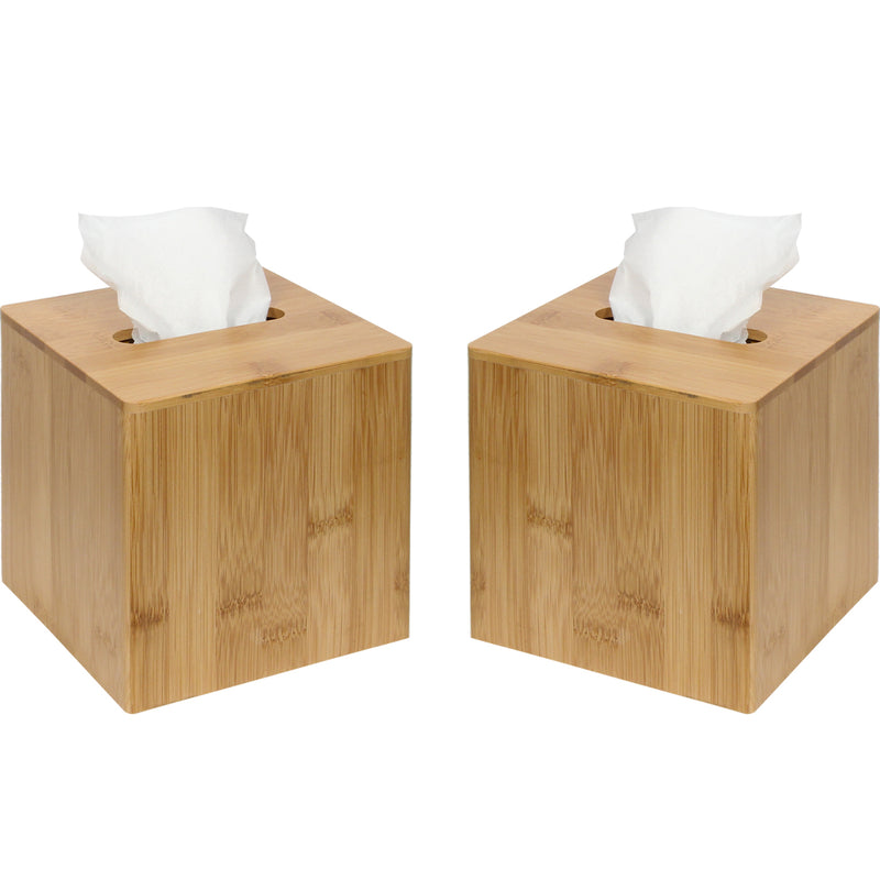 Set of 2 Bamboo Square Tissue Box Holder Cover