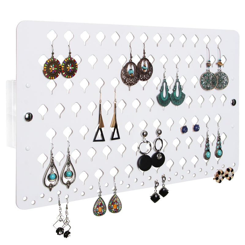 White Wall Mount Earring, Jewelry Display Organizer with 94 Holes