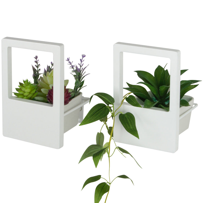 Set of 2 White Wall Hanging Planter- Indoor Succulent, Flower Wall Mount Ceramic Pots