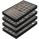 Set of 4 Different Stackable Synthetic Leather Jewelry Black Tray (Gray Leather)