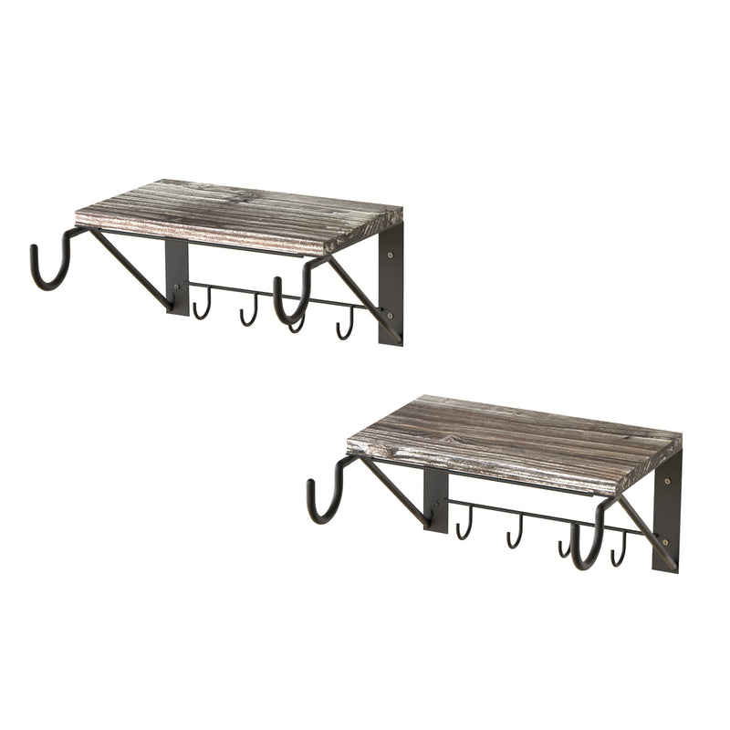 Set of 2 Bike Storage Rack with Wooden Shelf