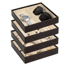 Set of 4 Stackable Leather Jewelry Tray Organizer (Dark Brown)