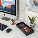 Leather Bamboo Storage Valet Tray Organizer (Black)