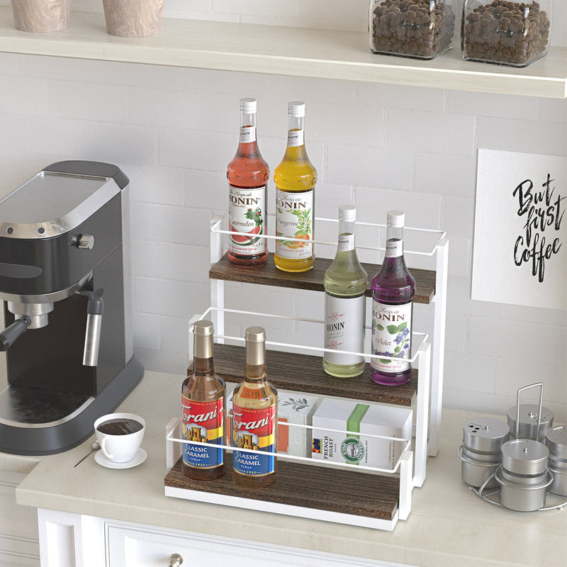 3 Tier 12 Syrup Bottle Storage Holder Rack (White)