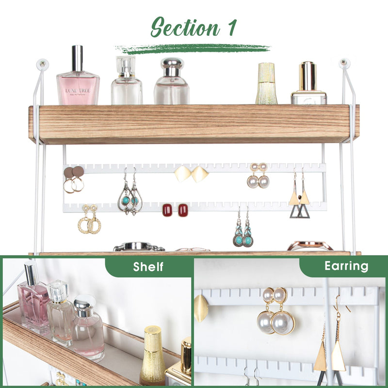 Wall Mounted 3 Tier Wooden Jewelry Organizer