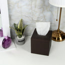 Brown Quilted Faux Leather Square Tissue Box Holder Cover