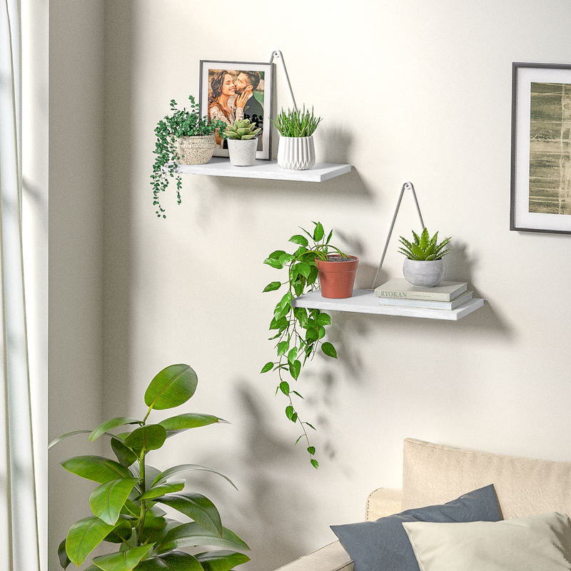 Rustic White Floating Hanging Shelf- Set of 2