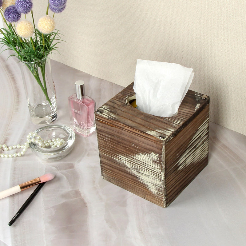 Set of 2 Rustic Wood Square Tissue Box Holder Cover