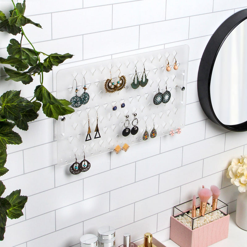 Frosted Acrylic Wall Mount Earring, Jewelry Display Organizer with 94 Holes