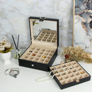 Black Leather Earring Storage Box with 50 Comparments & Mirror Inside