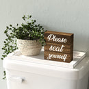 Double Sided Funny Bathroom Sign Box (Rustic Wood)