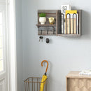 Rustic Wood Key and Mail Holder with 3 Hooks and Shelf