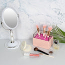 Syntethic Pink Leather Makeup Brush Holder with Pink Pearl