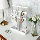 3 Tier Wood Jewelry Display Tree Stand with Leather Tray (White)