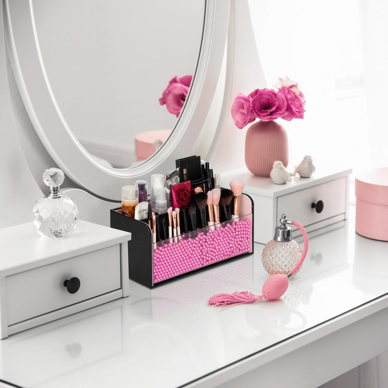 Black Makeup Organizer with Pink Pearls