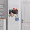 Entryway Coat Hanger with Key Hooks and Faux Brown Leather Shelf