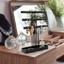 3 Tier Wood Jewelry Display Tree Stand with Leather Tray (Black)