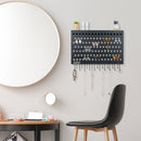 Black Wall Mounted Jewelry Organizer Display with 109 Holes & 19 Hooks