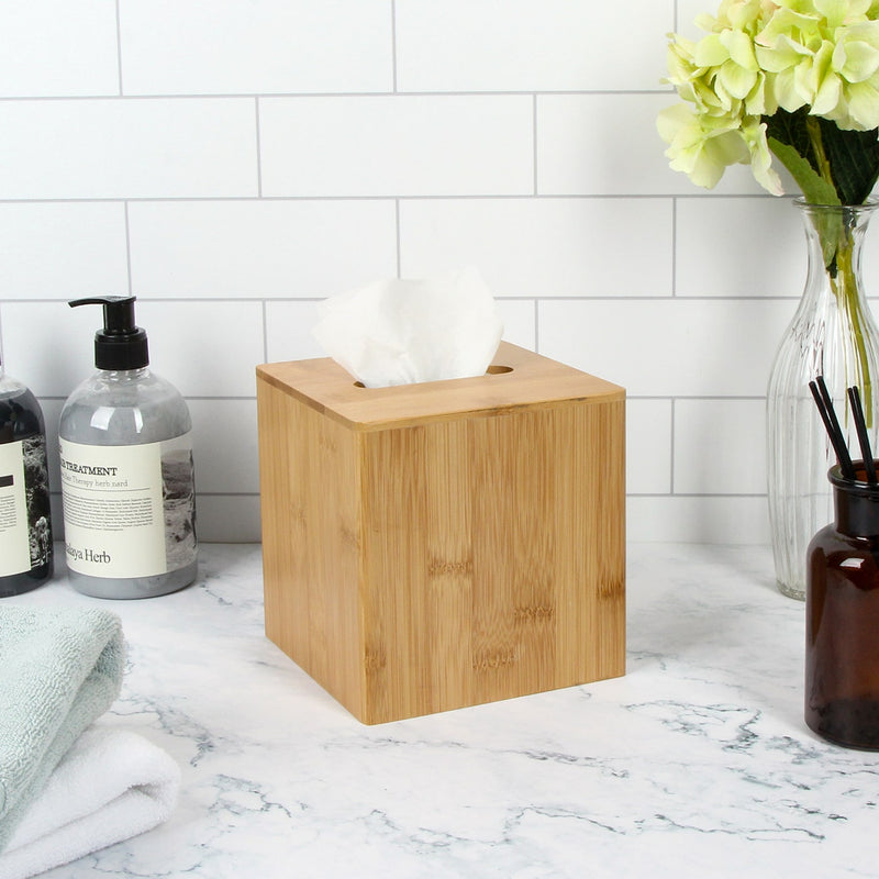 Set of 2 Bamboo Square Tissue Box Holder Cover