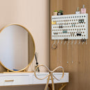 White Wall Mounted Jewelry Organizer Display with 109 Holes & 19 Hooks