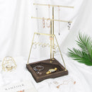 3-Tier Gold Jewelry Tree Stand with Wooden Tray