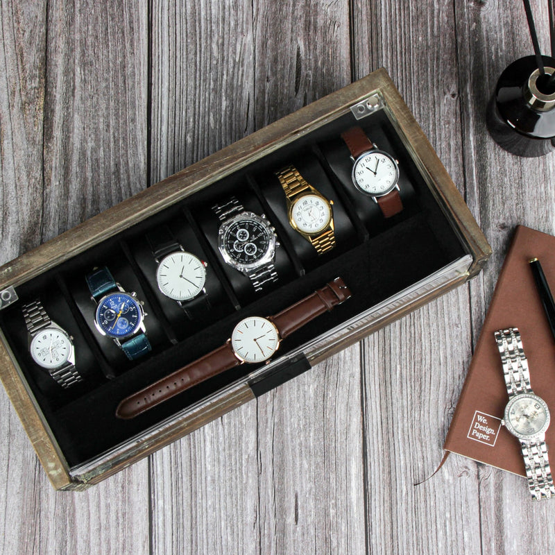 Rustic Wood Watch Box with 7 Compartment