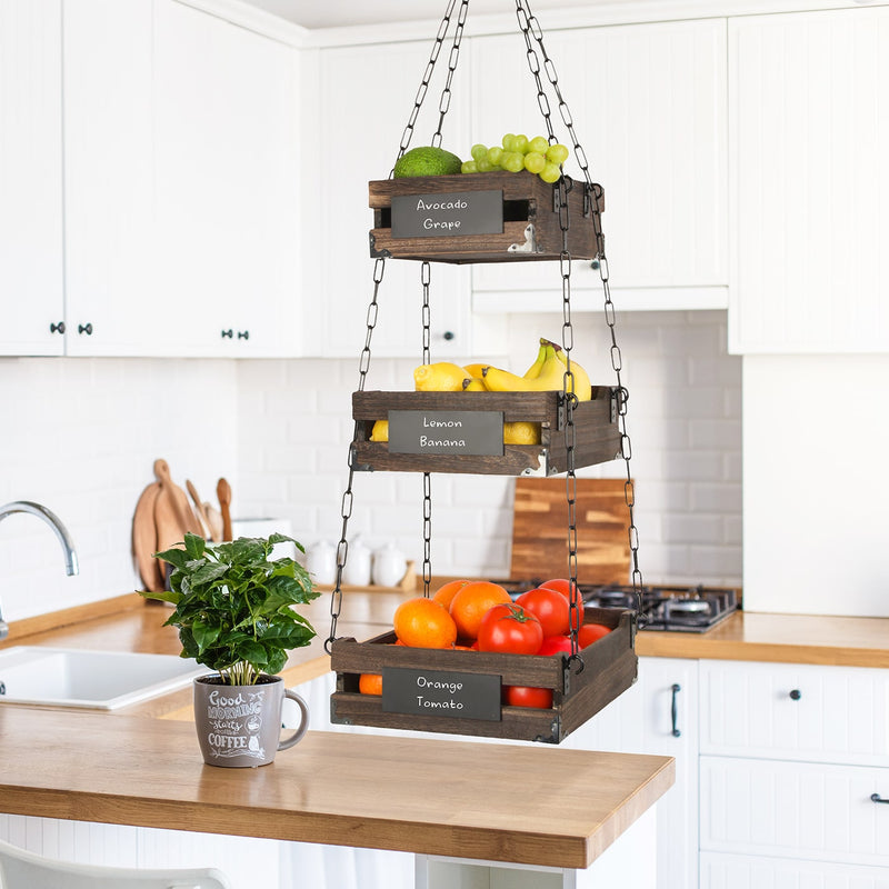 3-Tier Rustic Wood Hanging Fruit Basket – J JACKCUBE DESIGN