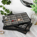 Set of 4 Different Stackable Synthetic Leather Jewelry Black Tray (Gray Leather)