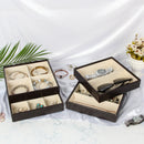 Set of 4 Stackable Leather Jewelry Tray Organizer (Dark Brown)