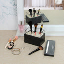 Syntethic Black Leather Makeup Brush Holder with White Pearl