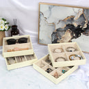 Set of 4 Stackable Leather Jewelry Tray Organizer (Ivory)