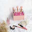 Syntethic Pink Leather Makeup Brush Holder with Pink Pearl