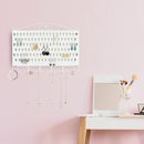 White Wall Mount Jewelry Organizer with 117 Holes & 12 Hooks