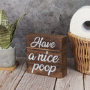 Double Sided Funny Bathroom Sign Box (Rustic Wood)