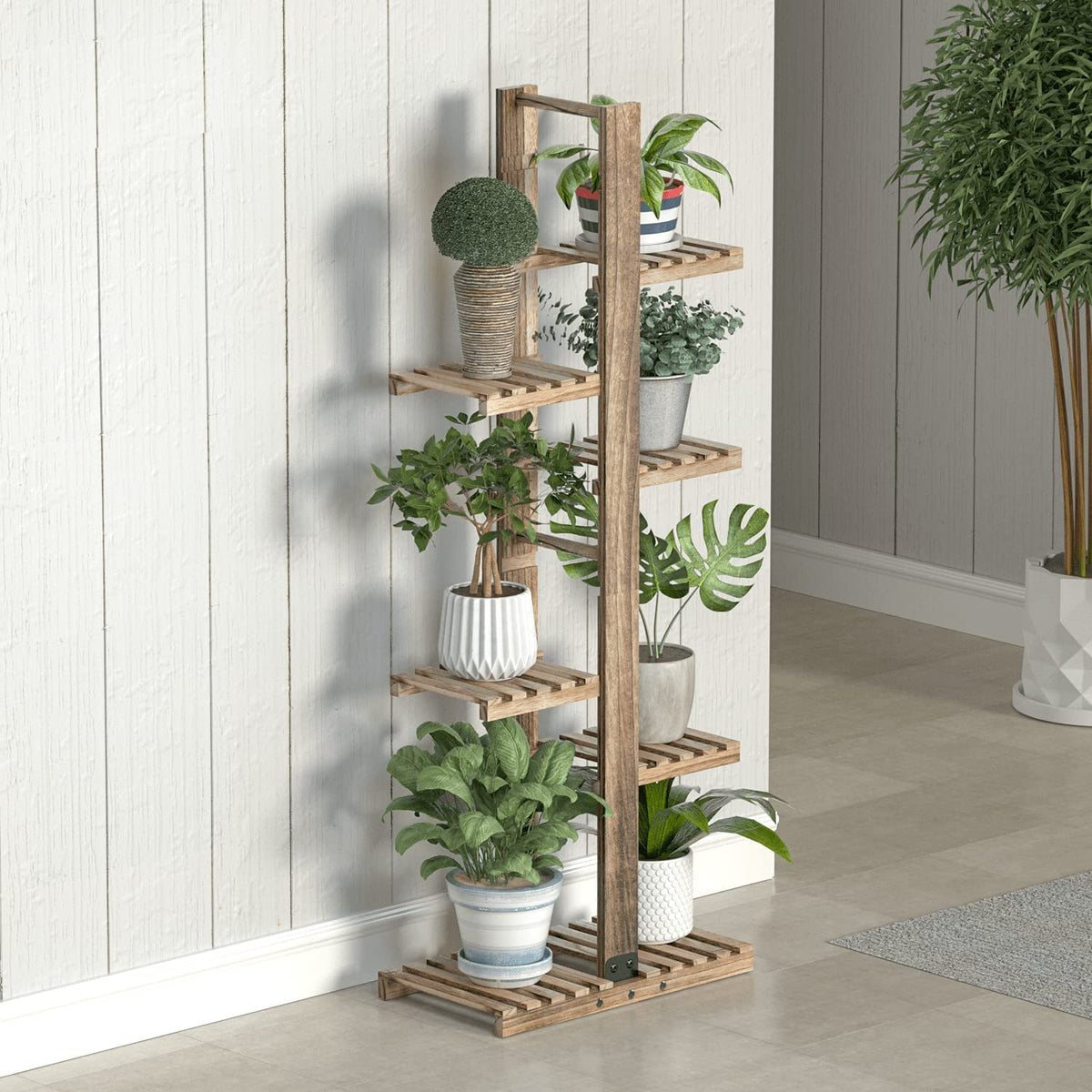 wooden plant stands indoor Rustic Wood 6 Tiered Plant Stand – J JACKCUBE DESIGN