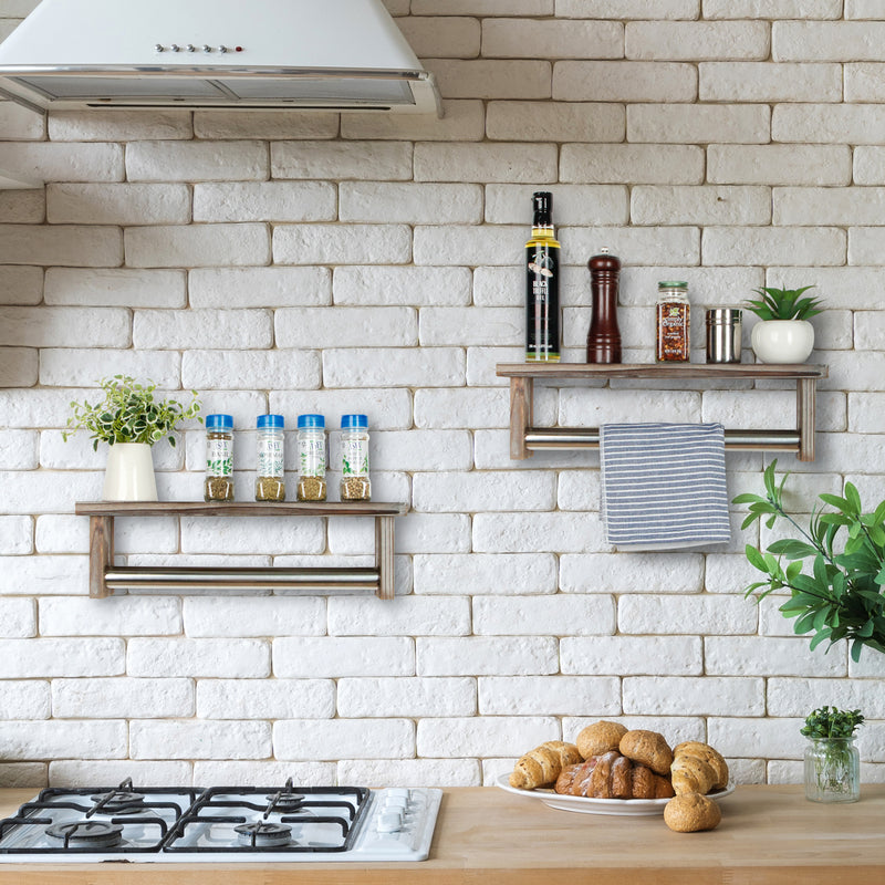 Set of 2 Wooden Bathroom Towel Rack Shelf