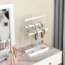 3 Tier Wood Jewelry Display Tree Stand with Leather Tray (White)