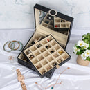 Black Leather Earring Storage Box with 50 Comparments & Mirror Inside