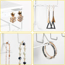 Hanging Jewelry Organizer with 9 Hooks and Bamboo Bamboo Shelf (White Metal)