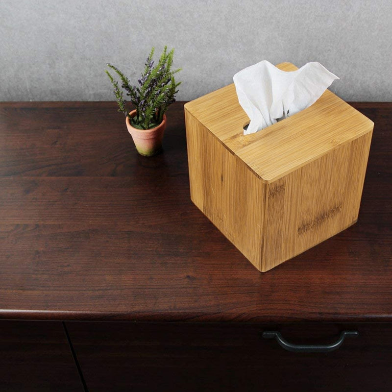 Set of 2 Bamboo Square Tissue Box Holder Cover