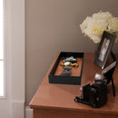 Leather Bamboo Storage Valet Tray Organizer (Black)
