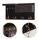 Entryway Coat Hanger with Key Hooks and Faux Brown Leather Shelf