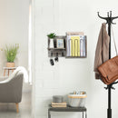 Rustic Wood Key and Mail Holder with 3 Hooks and Shelf