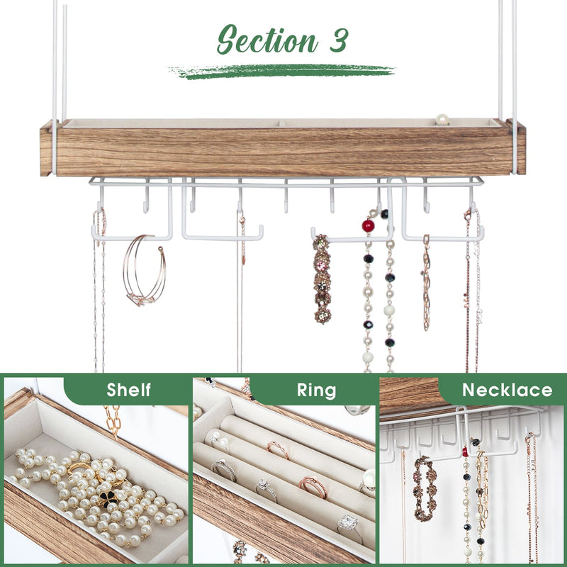 Wall Mounted 3 Tier Wooden Jewelry Organizer