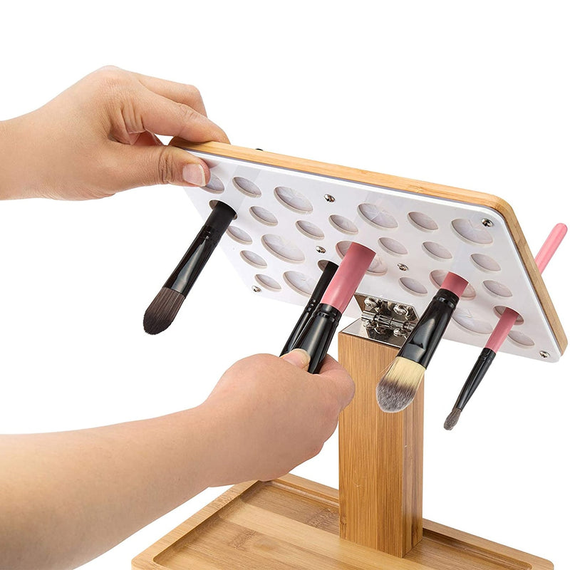 Bamboo Makeup Brush Air Drying Rack Holder with 26 Holes – J