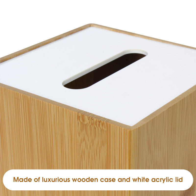 Bamboo with White Acrylic Cover Square Tissue Box Holder