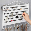 White Wall Mount Jewelry Organizer with 117 Holes & 12 Hooks